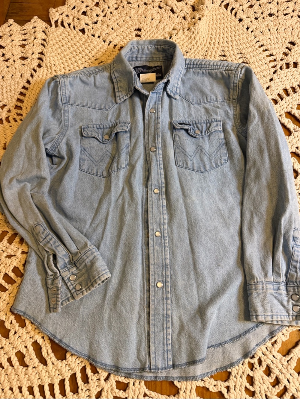 Wrangler boys Western Shirt Large 10-12 Denim Pearl Snap Cowboy ranchwear